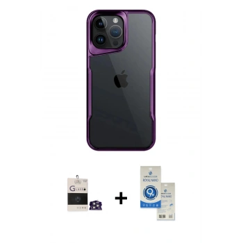 MARSİLYAN™- iPhone 14 Pro Max Kılıf Akış Çizgi Koleksiyonu - Şeffaf Royal Nano Ekran Koruyucu + Bilvis Titan Kamera Lens - GS