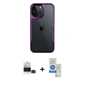 MARSİLYAN™- iPhone 14 Pro Max Kılıf Akış Çizgi Koleksiyonu - Şeffaf Royal Nano Ekran Koruyucu + Bilvis Titan Kamera Lens - SH