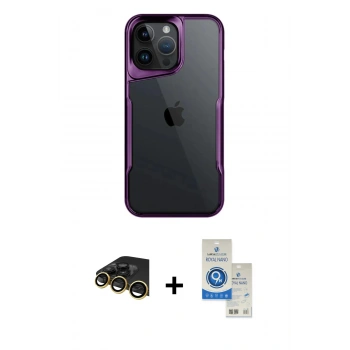 MARSİLYAN™- iPhone 14 Pro Max Kılıf Akış Çizgi Koleksiyonu - Şeffaf Royal Nano Ekran Koruyucu + Raze Metal Kamera Lens - GD