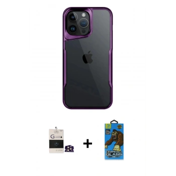 MARSİLYAN™- iPhone 14 Pro Max Kılıf Akış Çizgi Koleksiyonu - Siyah 18D Cam Ekran Koruyucu + Bilvis Titan Kamera Lens - GD