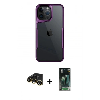 MARSİLYAN™- iPhone 14 Pro Max Kılıf Akış Çizgi Koleksiyonu - Siyah 360 Mat Full Body Arka Koruyucu + Raze Metal Kamera Lens - GD