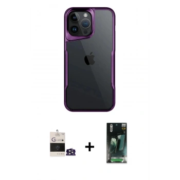 MARSİLYAN™- iPhone 14 Pro Max Kılıf Akış Çizgi Koleksiyonu - Siyah 360 Mat Full Body Arka Koruyucu + Bilvis Titan Kamera Lens - GS