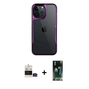 MARSİLYAN™- iPhone 14 Pro Max Kılıf Akış Çizgi Koleksiyonu - Siyah 360 Mat Full Body Arka Koruyucu + Bilvis Titan Kamera Lens - SH
