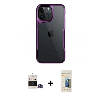 MARSİLYAN™- iPhone 14 Pro Max Kılıf Akış Çizgi Koleksiyonu - Siyah 6D Mat Seramik Hayalet Nano Ekran Koruyucu + Bilvis Titan Kamera Lens - GS