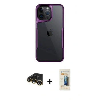 MARSİLYAN™- iPhone 14 Pro Max Kılıf Akış Çizgi Koleksiyonu - Siyah 6D Mat Seramik Hayalet Nano Ekran Koruyucu + Raze Metal Kamera Lens - GD
