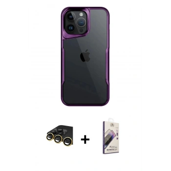 MARSİLYAN™- iPhone 14 Pro Max Kılıf Akış Çizgi Koleksiyonu - Siyah Bilvis 3D Mat Cam Ekran Koruyucu + Raze Metal Kamera Lens - GD