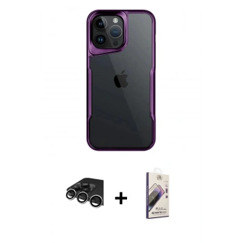 MARSİLYAN™- iPhone 14 Pro Max Kılıf Akış Çizgi Koleksiyonu - Siyah Bilvis 3D Mat Cam Ekran Koruyucu + Raze Metal Kamera Lens - GS