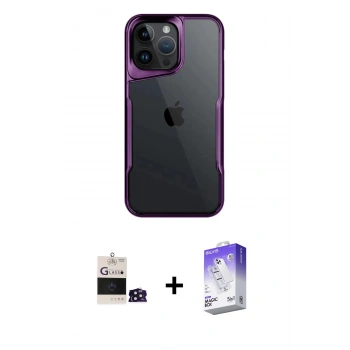 MARSİLYAN™- iPhone 14 Pro Max Kılıf Akış Çizgi Koleksiyonu - Siyah Bilvis 5in1 3D Magic Cam Ekran Koruyucu + Bilvis Titan Kamera Lens - DNMR