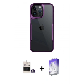 MARSİLYAN™- iPhone 14 Pro Max Kılıf Akış Çizgi Koleksiyonu - Siyah Bilvis 5in1 3D Magic Cam Ekran Koruyucu + Bilvis Titan Kamera Lens - GS