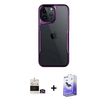 MARSİLYAN™- iPhone 14 Pro Max Kılıf Akış Çizgi Koleksiyonu - Siyah Bilvis 5in1 5D Magic Hayalet Cam Ekran Koruyucu + Bilvis Titan Kamera Lens - GD