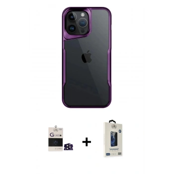 MARSİLYAN™- iPhone 14 Pro Max Kılıf Akış Çizgi Koleksiyonu - Siyah Bilvis Hayalet Cam Ekran Koruyucu + Bilvis Titan Kamera Lens - DNMR