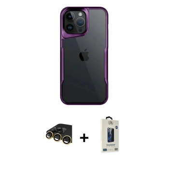 MARSİLYAN™- iPhone 14 Pro Max Kılıf Akış Çizgi Koleksiyonu - Siyah Bilvis Hayalet Cam Ekran Koruyucu + Raze Metal Kamera Lens - GD