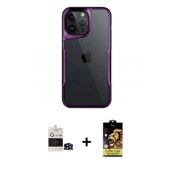 MARSİLYAN™- iPhone 14 Pro Max Kılıf Akış Çizgi Koleksiyonu - Siyah Buffer Cam Ekran Koruyucu + Bilvis Titan Kamera Lens - SH