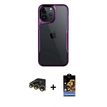 MARSİLYAN™- iPhone 14 Pro Max Kılıf Akış Çizgi Koleksiyonu - Siyah Buffer Hayalet Cam Ekran Koruyucu + Raze Metal Kamera Lens - GD