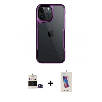 MARSİLYAN™- iPhone 14 Pro Max Kılıf Akış Çizgi Koleksiyonu - Siyah Joko 5D Cam + Bilvis Titan Kamera Lens - DNMR