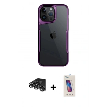 MARSİLYAN™- iPhone 14 Pro Max Kılıf Akış Çizgi Koleksiyonu - Siyah Joko 5D Cam + Raze Metal Kamera Lens - GS