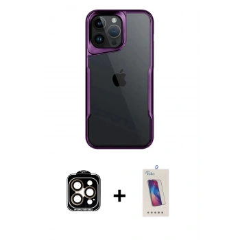 MARSİLYAN™- iPhone 14 Pro Max Kılıf Akış Çizgi Koleksiyonu - Siyah Joko 5D Cam + PVD Metal Kamera Lens - TU