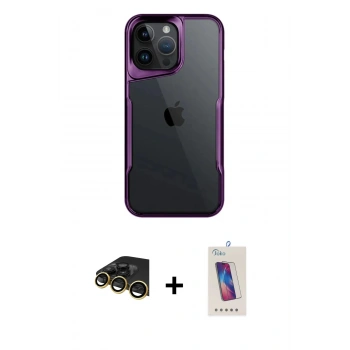 MARSİLYAN™- iPhone 14 Pro Max Kılıf Akış Çizgi Koleksiyonu - Siyah Joko 5D Cam + Raze Metal Kamera Lens - GD
