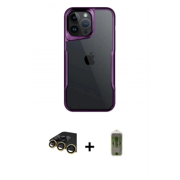 MARSİLYAN™- iPhone 14 Pro Max Kılıf Akış Çizgi Koleksiyonu - Siyah Joko Magic 5D Hayalet Cam + Raze Metal Kamera Lens - GD
