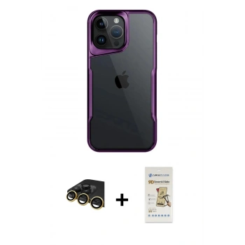 MARSİLYAN™- iPhone 14 Pro Max Kılıf Akış Çizgi Koleksiyonu - Siyah Mat Seramik Nano Ekran Koruyucu + Raze Metal Kamera Lens - GD