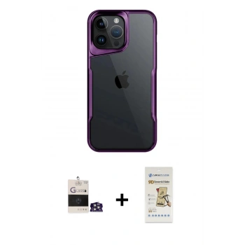 MARSİLYAN™- iPhone 14 Pro Max Kılıf Akış Çizgi Koleksiyonu - Siyah Mat Seramik Nano Ekran Koruyucu + Bilvis Titan Kamera Lens - GS
