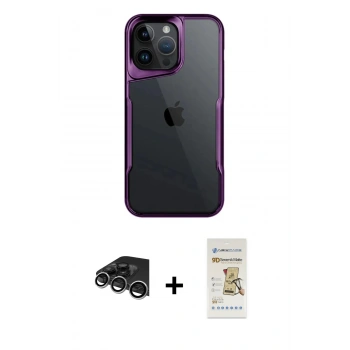 MARSİLYAN™- iPhone 14 Pro Max Kılıf Akış Çizgi Koleksiyonu - Siyah Mat Seramik Nano Ekran Koruyucu + Raze Metal Kamera Lens - GS