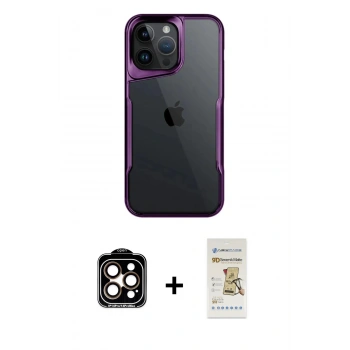 MARSİLYAN™- iPhone 14 Pro Max Kılıf Akış Çizgi Koleksiyonu - Siyah Mat Seramik Nano Ekran Koruyucu + PVD Metal Kamera Lens - TU