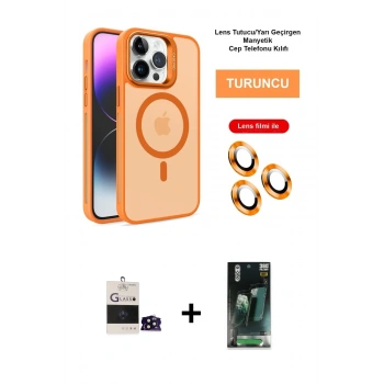 MARSİLYAN™- iPhone 14 Pro Max Kılıf Akış Form - Şeffaf 360 Full Body Arka Koruyucu + Bilvis Titan Kamera Lens - SH