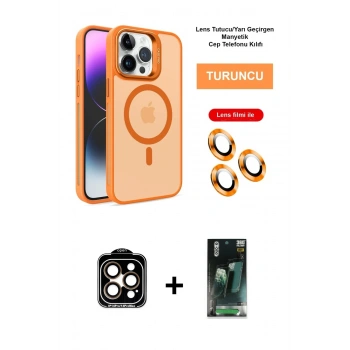 MARSİLYAN™- iPhone 14 Pro Max Kılıf Akış Form - Şeffaf 360 Full Body Arka Koruyucu + PVD Metal Kamera Lens - TU