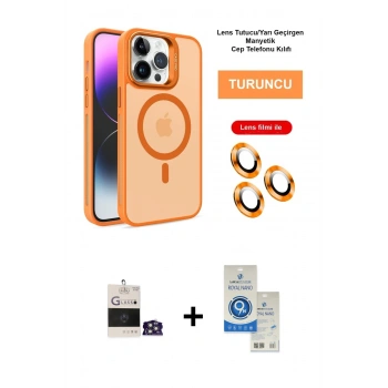 MARSİLYAN™- iPhone 14 Pro Max Kılıf Akış Form - Şeffaf Royal Nano Ekran Koruyucu + Bilvis Titan Kamera Lens - GS