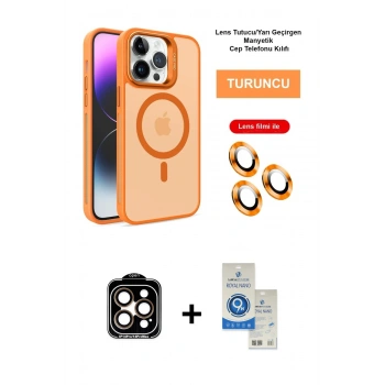 MARSİLYAN™- iPhone 14 Pro Max Kılıf Akış Form - Şeffaf Royal Nano Ekran Koruyucu + PVD Metal Kamera Lens - TU