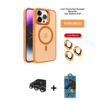 MARSİLYAN™- iPhone 14 Pro Max Kılıf Akış Form - Siyah 18D Cam Ekran Koruyucu + Raze Metal Kamera Lens - GS