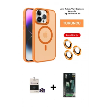 MARSİLYAN™- iPhone 14 Pro Max Kılıf Akış Form - Siyah 360 Mat Full Body Arka Koruyucu + Bilvis Titan Kamera Lens - GD