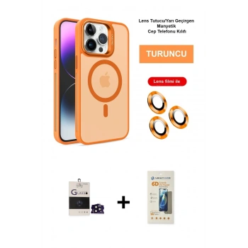 MARSİLYAN™- iPhone 14 Pro Max Kılıf Akış Form - Siyah 6D Mat Seramik Hayalet Nano Ekran Koruyucu + Bilvis Titan Kamera Lens - SH