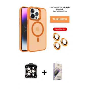 MARSİLYAN™- iPhone 14 Pro Max Kılıf Akış Form - Siyah Bilvis 3D Mat Cam Ekran Koruyucu + PVD Metal Kamera Lens - TU