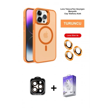 MARSİLYAN™- iPhone 14 Pro Max Kılıf Akış Form - Siyah Bilvis 5in1 3D Magic Cam Ekran Koruyucu + PVD Metal Kamera Lens - TU