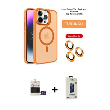 MARSİLYAN™- iPhone 14 Pro Max Kılıf Akış Form - Siyah Bilvis Hayalet Cam Ekran Koruyucu + Bilvis Titan Kamera Lens - GS