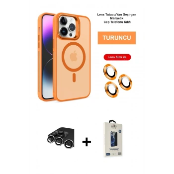 MARSİLYAN™- iPhone 14 Pro Max Kılıf Akış Form - Siyah Bilvis Hayalet Cam Ekran Koruyucu + Raze Metal Kamera Lens - GS