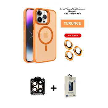 MARSİLYAN™- iPhone 14 Pro Max Kılıf Akış Form - Siyah Bilvis Hayalet Cam Ekran Koruyucu + PVD Metal Kamera Lens - TU