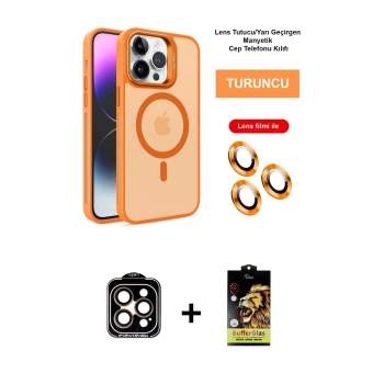 MARSİLYAN™- iPhone 14 Pro Max Kılıf Akış Form - Siyah Buffer Cam Ekran Koruyucu + PVD Metal Kamera Lens - TU