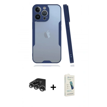 MARSİLYAN™- iPhone 14 Pro Max Kılıf Atlas Asil Serisi - Şeffaf Pasifik Cam Ekran Koruyucu + Raze Metal Kamera Lens - GS