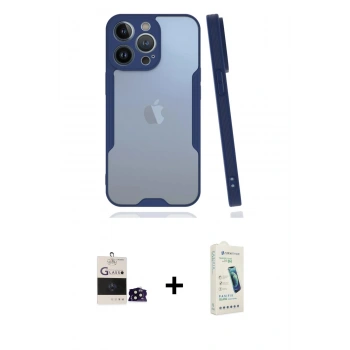 MARSİLYAN™- iPhone 14 Pro Max Kılıf Atlas Asil Serisi - Şeffaf Pasifik Cam Ekran Koruyucu + Bilvis Titan Kamera Lens - SH