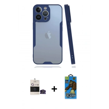 MARSİLYAN™- iPhone 14 Pro Max Kılıf Atlas Asil Serisi - Siyah 18D Cam Ekran Koruyucu + Bilvis Titan Kamera Lens - SH