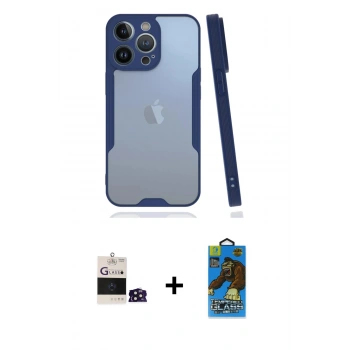 MARSİLYAN™- iPhone 14 Pro Max Kılıf Atlas Asil Serisi - Siyah 18D Cam Ekran Koruyucu + Bilvis Titan Kamera Lens - DNMR