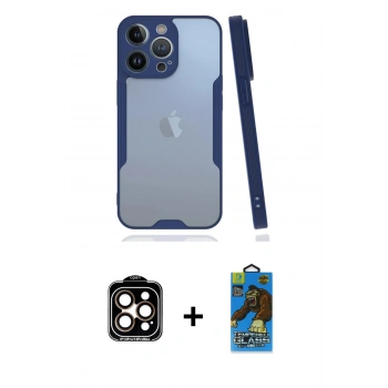 MARSİLYAN™- iPhone 14 Pro Max Kılıf Atlas Asil Serisi - Siyah 18D Cam Ekran Koruyucu + PVD Metal Kamera Lens - TU