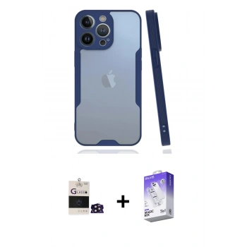 MARSİLYAN™- iPhone 14 Pro Max Kılıf Atlas Asil Serisi - Siyah Bilvis 5in1 3D Magic Cam Ekran Koruyucu + Bilvis Titan Kamera Lens - DNMR