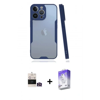 MARSİLYAN™- iPhone 14 Pro Max Kılıf Atlas Asil Serisi - Siyah Bilvis 5in1 3D Magic Cam Ekran Koruyucu + Bilvis Titan Kamera Lens - GD