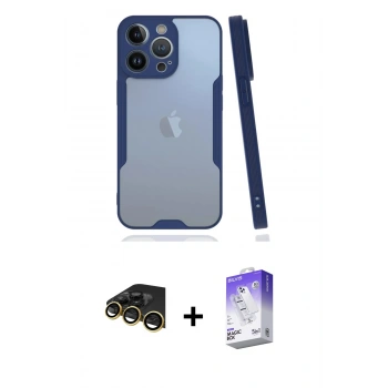 MARSİLYAN™- iPhone 14 Pro Max Kılıf Atlas Asil Serisi - Siyah Bilvis 5in1 3D Magic Cam Ekran Koruyucu + Raze Metal Kamera Lens - GD