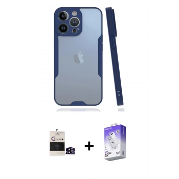 MARSİLYAN™- iPhone 14 Pro Max Kılıf Atlas Asil Serisi - Siyah Bilvis 5in1 3D Magic Cam Ekran Koruyucu + Bilvis Titan Kamera Lens - SH