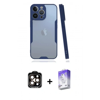 MARSİLYAN™- iPhone 14 Pro Max Kılıf Atlas Asil Serisi - Siyah Bilvis 5in1 3D Magic Cam Ekran Koruyucu + PVD Metal Kamera Lens - TU